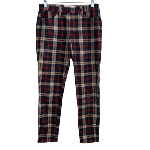 Sunny Girl Pants Jeggings Plaid Multi Colored Womens Large Stretch - Picture 1 of 11